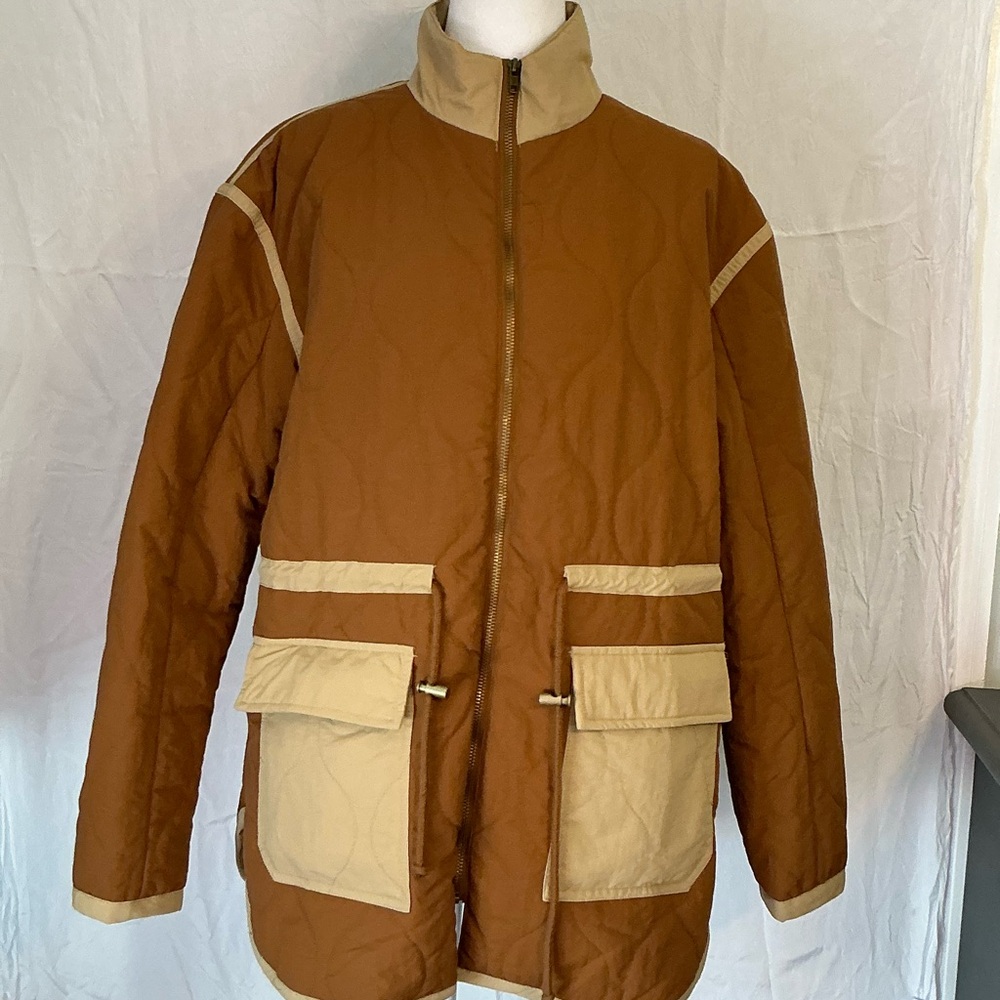 Unk Women's Quilted Utility Jacket in Brown and Tan